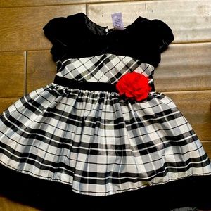 Formal Dress Black Velvet and plaid print with Red Rose, belt in the back